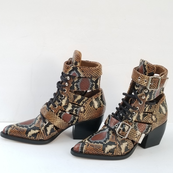 Brand New CHLOÉ Python-Embossed Leather cut out  Combat Boots - Picture 13 of 16